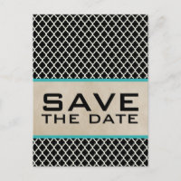 Aqua Chic Quatrefolie Save the Date Postkarte