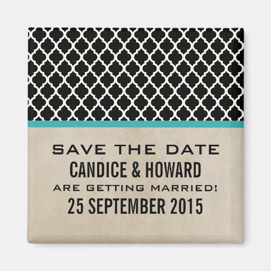 Aqua Chic Quatrefolie Speichern Sie das Date Magne Magnet (Vorne)