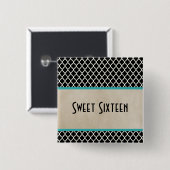 Aqua Chic Quatrefolie Sweet 16 Button (Vorne & Hinten)