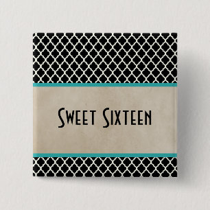 Aqua Chic Quatrefolie Sweet 16 Button