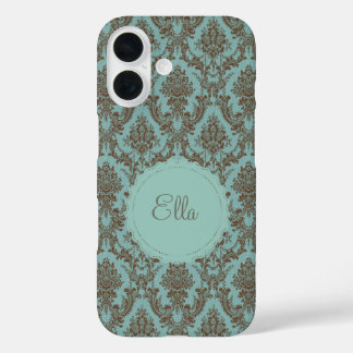 Aqua Chocolate Damask Case-Mate iPhone Case
