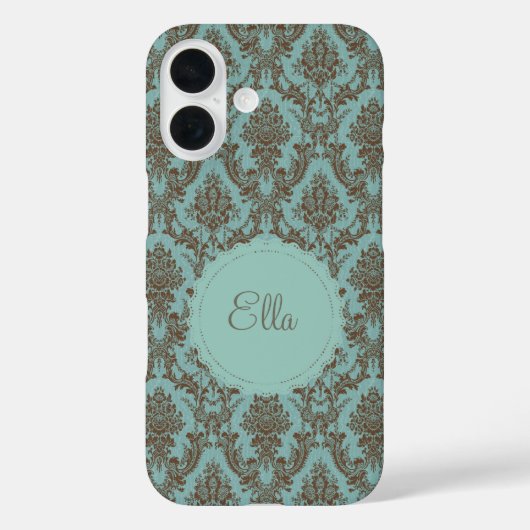 Aqua Chocolate Damask Case-Mate iPhone Case (Rückseite)