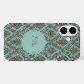 Aqua Chocolate Damask Case-Mate iPhone Case (Rückseite (Horizontal))