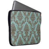 Aqua Chocolate Damask Laptopschutzhülle (Vorne Rechts)