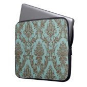 Aqua Chocolate Damask Laptopschutzhülle (Vorderseite Links)