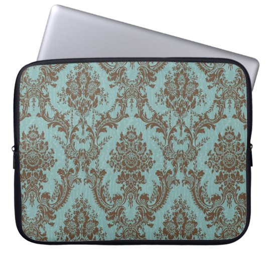 Aqua Chocolate Damask Laptopschutzhülle (Vorderseite)
