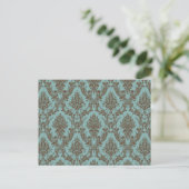 Aqua Chocolate Damask Postkarte (Stehend Vorderseite)