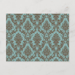Aqua Chocolate Damask Postkarte