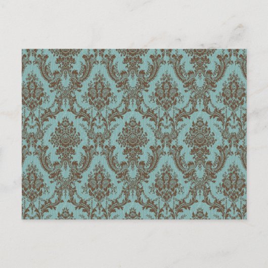 Aqua Chocolate Damask Postkarte (Vorderseite)