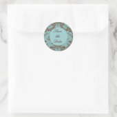 Aqua Chocolate Damask Save the Date Runder Aufkleber (Tasche)