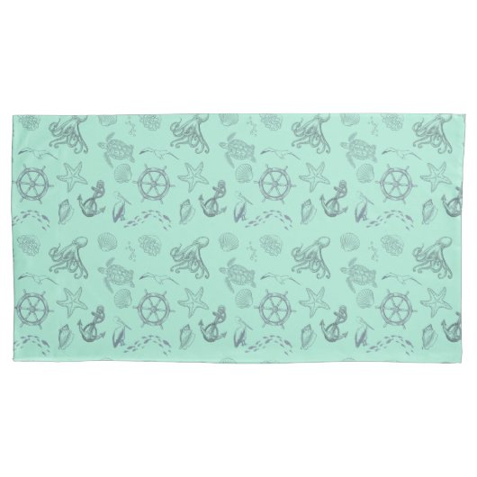 Aqua Coastal Sea Life Kissenbezug (Vorderseite-Links)