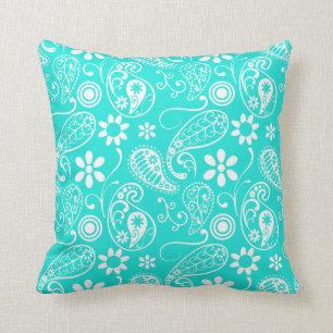 Aqua Color Paisley, floral Kissen