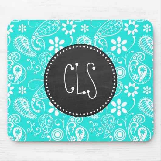 Aqua Color Paisley, Floral; Retro Chalkboard Mousepad (Vorne)