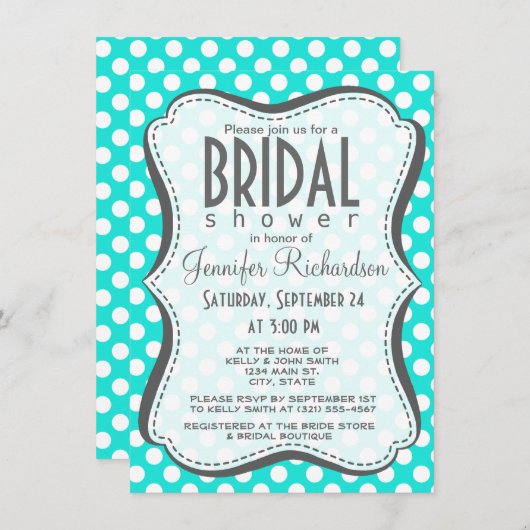 Aqua Color Polka Dots Einladung (Vorne/Hinten)