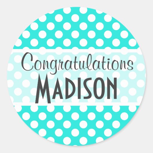 Aqua Color Polka Dots Runder Aufkleber (Vorderseite)