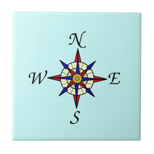 Aqua Compass Rose Fliese (Vorderseite)