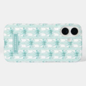 Aqua Coquette Bögen auf gestreiftem monogrammierte Case-Mate iPhone Hülle (Rückseite (Horizontal))