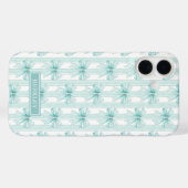 Aqua Coquette Bögen auf gestreiftem monogrammierte Case-Mate iPhone Hülle (Rückseite (Horizontal))