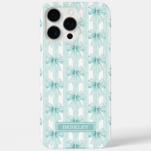 Aqua Coquette Bögen auf gestreiften Monogrammen iPhone 16 Pro Max Hülle