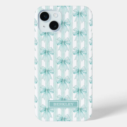 Aqua Coquette Bögen auf gestreiften Monogrammen Case-Mate iPhone Hülle (Rückseite)