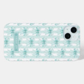 Aqua Coquette Bögen auf gestreiften Monogrammen Case-Mate iPhone Hülle (Rückseite (Horizontal))