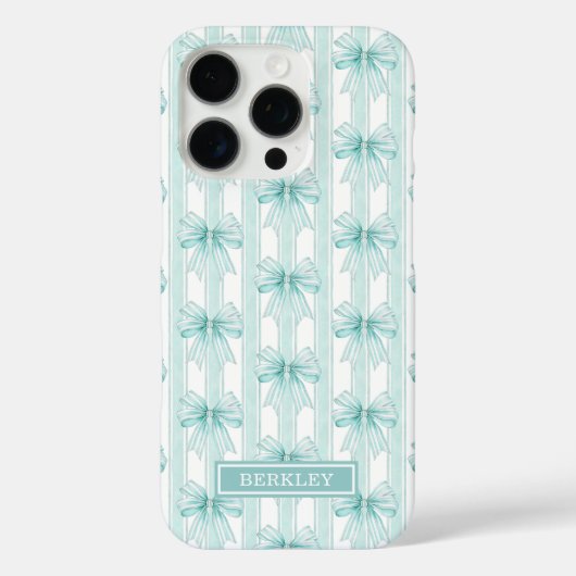 Aqua Coquette Bögen auf gestreiften Monogrammen Case-Mate iPhone Hülle (Rückseite)