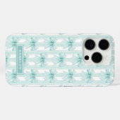 Aqua Coquette Bögen auf gestreiften Monogrammen Case-Mate iPhone Hülle (Rückseite (Horizontal))
