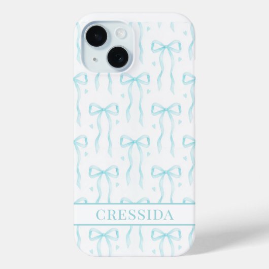 Aqua Coquette Bows Monogrammiert Case-Mate iPhone Hülle (Rückseite)