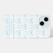 Aqua Coquette Bows Monogrammiert Case-Mate iPhone Hülle (Rückseite (Horizontal))