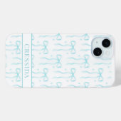 Aqua Coquette Bows Monogrammiert Case-Mate iPhone Hülle (Rückseite (Horizontal))