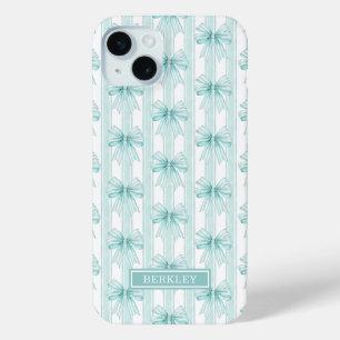 Aqua Coquette-Schleifen auf gestreiften Monogramme Case-Mate iPhone Hülle