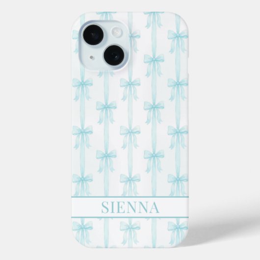 Aqua Coquette Schleifen gestreift monogrammiert Case-Mate iPhone Hülle (Rückseite)