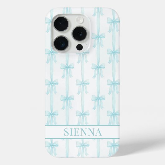 Aqua Coquette Schleifen gestreift monogrammiert Case-Mate iPhone Hülle (Rückseite)