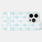 Aqua Coquette Schleifen gestreift monogrammiert Case-Mate iPhone Hülle (Rückseite (Horizontal))