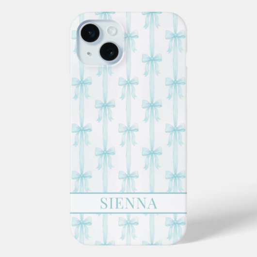 Aqua Coquette Schleifen gestreift monogrammiert Case-Mate iPhone Hülle (Rückseite)