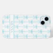 Aqua Coquette Schleifen gestreift monogrammiert Case-Mate iPhone Hülle (Rückseite (Horizontal))