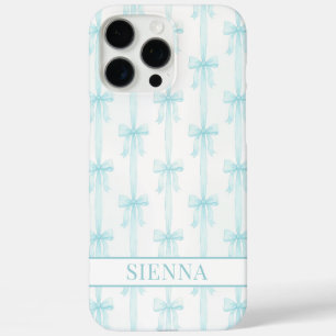 Aqua Coquette Schleifen gestreifte Monogrammierte iPhone 16 Pro Max Hülle