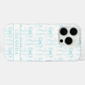 Aqua Coquette Schleifen Monogramm Case-Mate iPhone Hülle (Rückseite (Horizontal))