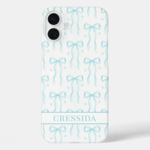 Aqua Coquette Schleifen Monogramm iPhone 16 Plus Hülle