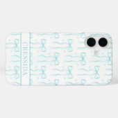 Aqua Coquette Schleifen Monogramm Case-Mate iPhone Hülle (Rückseite (Horizontal))