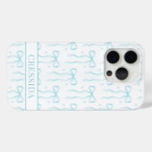 Aqua Coquette Schleifen Monogramm Case-Mate iPhone Hülle (Rückseite (Horizontal))