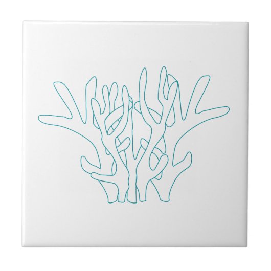 Aqua Coral Branch White Fliese (Vorderseite)