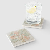 Aqua Coral Coastal Branch Art Steinuntersetzer (Seitenansicht)