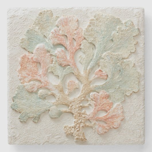 Aqua Coral Coastal Branch Art Steinuntersetzer (Vorderseite)