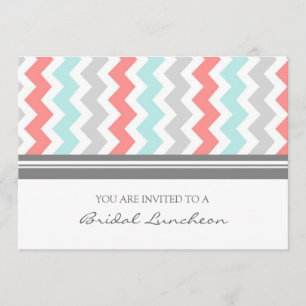 Aqua Coral Gray Zickzack Bridal Lunch Einladung
