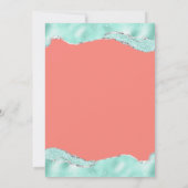 Aqua Coral Pink Silver Foil Glitzer Hochzeit Einladung (Rückseite)