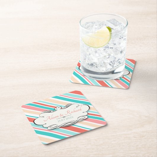 Aqua & Coral Rechteckiger Pappuntersetzer (Vor Ort)