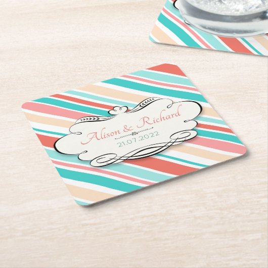 Aqua & Coral Rechteckiger Pappuntersetzer (angewinkelt)