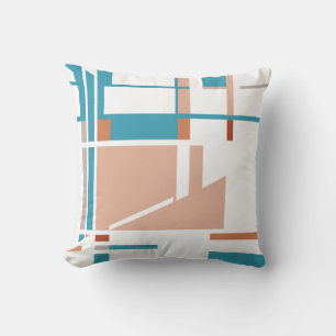 Aqua Coral Rust Geometric MCM Inspiriertes Design Kissen