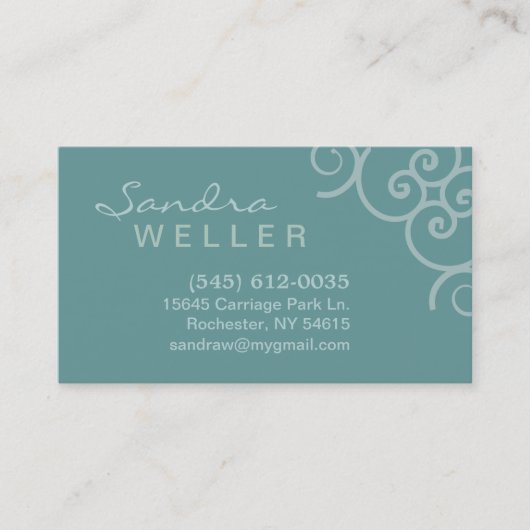 Aqua Corner Swirl Design - Personal Business Card Visitenkarte (Vorderseite)